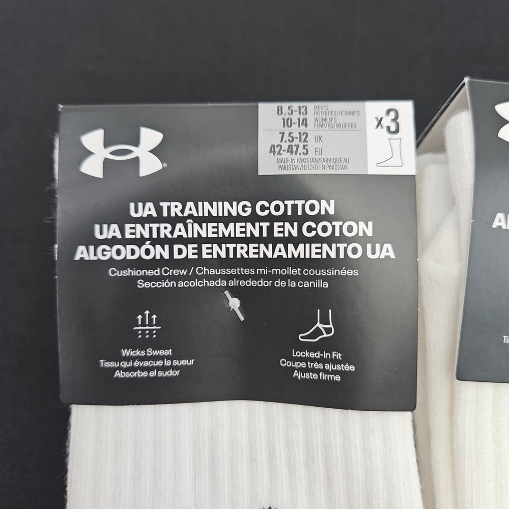 6 Pairs Under Armour UA Training Cotton Crew Sock White Men's Large 8-12 New - Picture 2 of 6